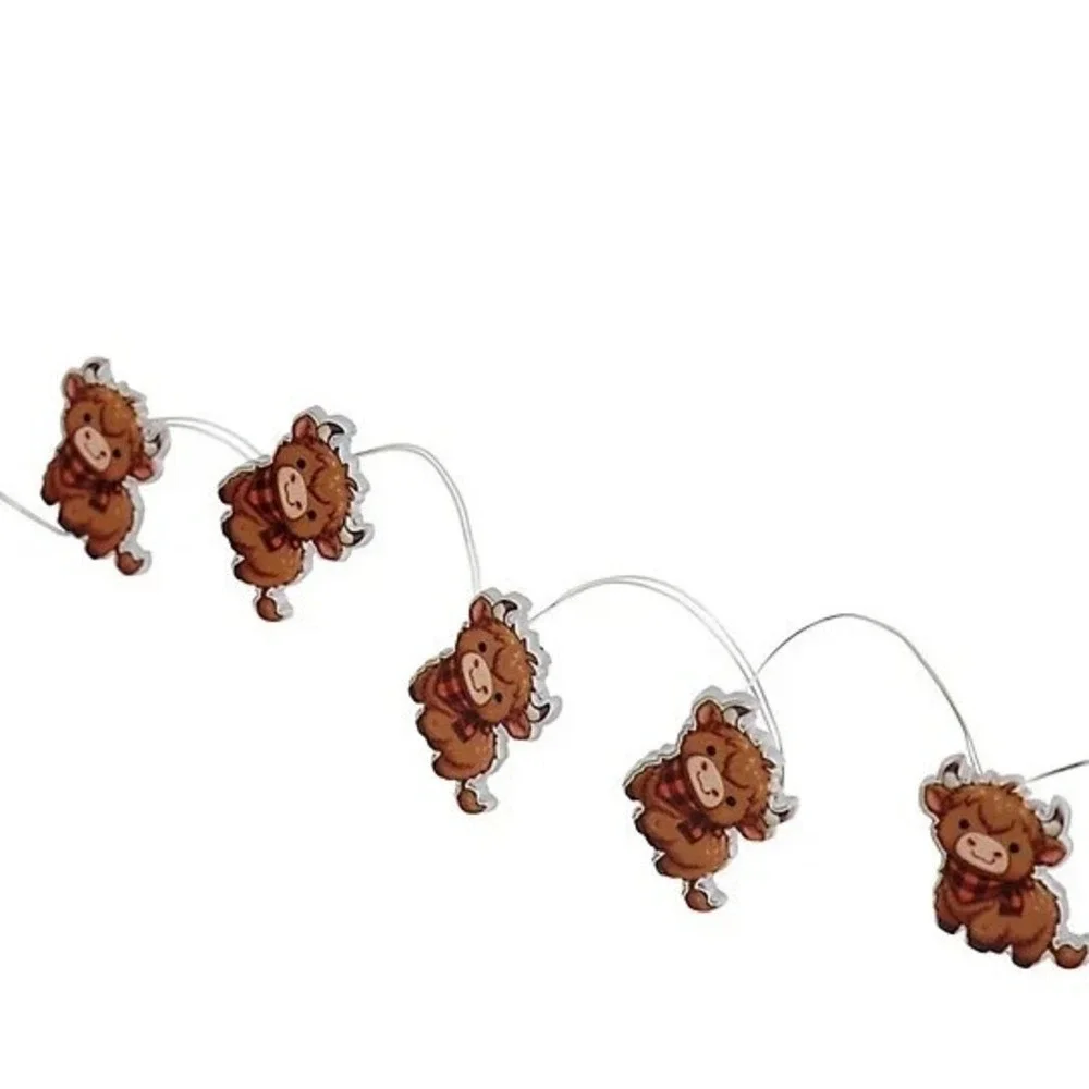 Highland Cow Bull LED String Lights‎ With Timer 20 Ct Warm White Bulbs Indoor